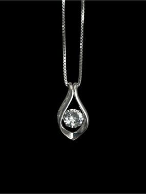 OTC Floating Diamond Simulated Solitaire Sterling Silver Pendant Necklace 18”